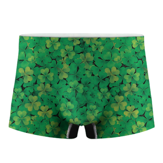 Green Shamrock Leaf Pattern Print Men's Boxer Briefs