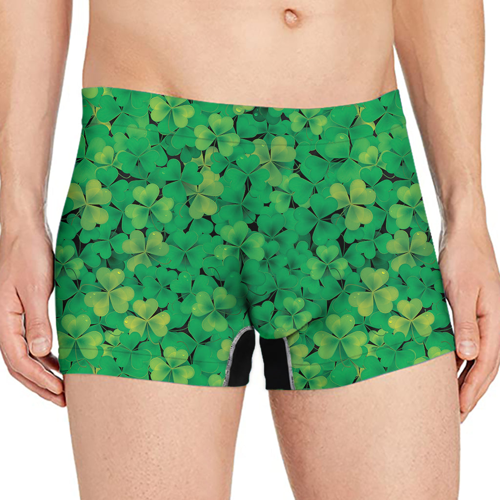 Green Shamrock Leaf Pattern Print Men's Boxer Briefs