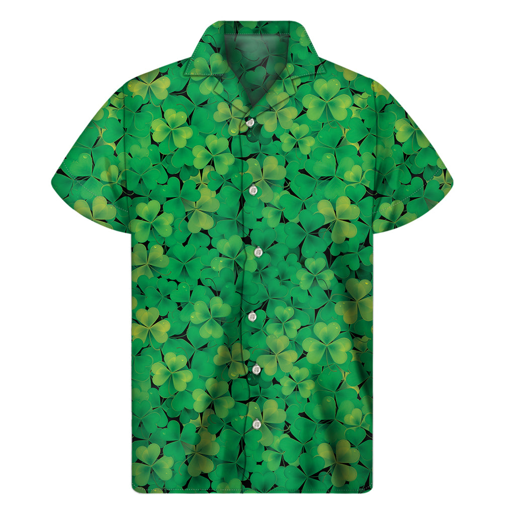 Green Shamrock Leaf Pattern Print Men's Short Sleeve Shirt