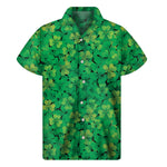 Green Shamrock Leaf Pattern Print Men's Short Sleeve Shirt