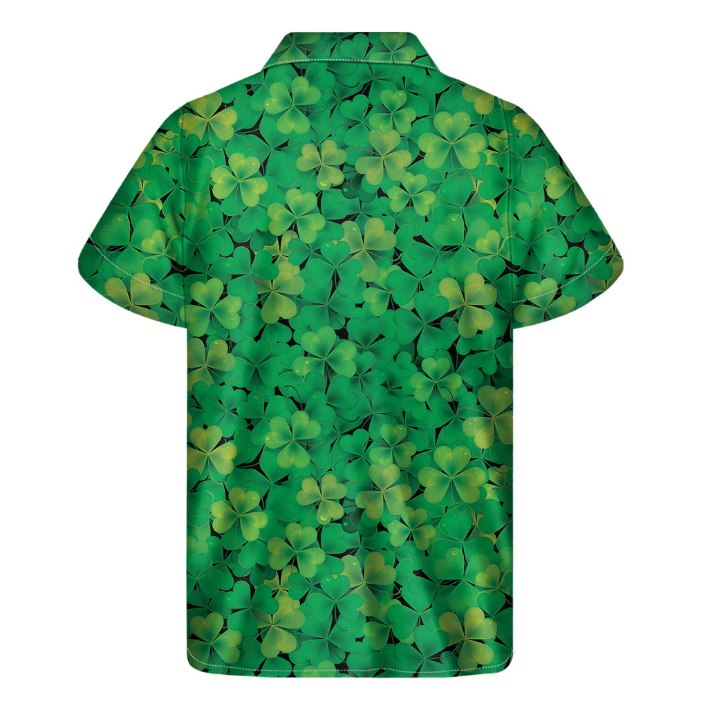 Green Shamrock Leaf Pattern Print Men's Short Sleeve Shirt