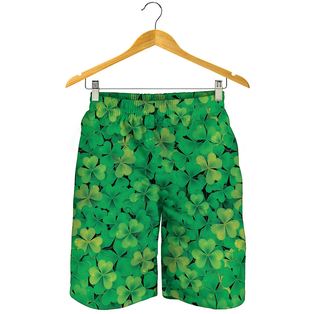 Green Shamrock Leaf Pattern Print Men's Shorts