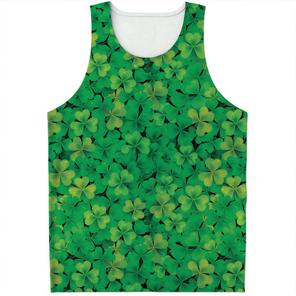 Green Shamrock Leaf Pattern Print Men's Tank Top