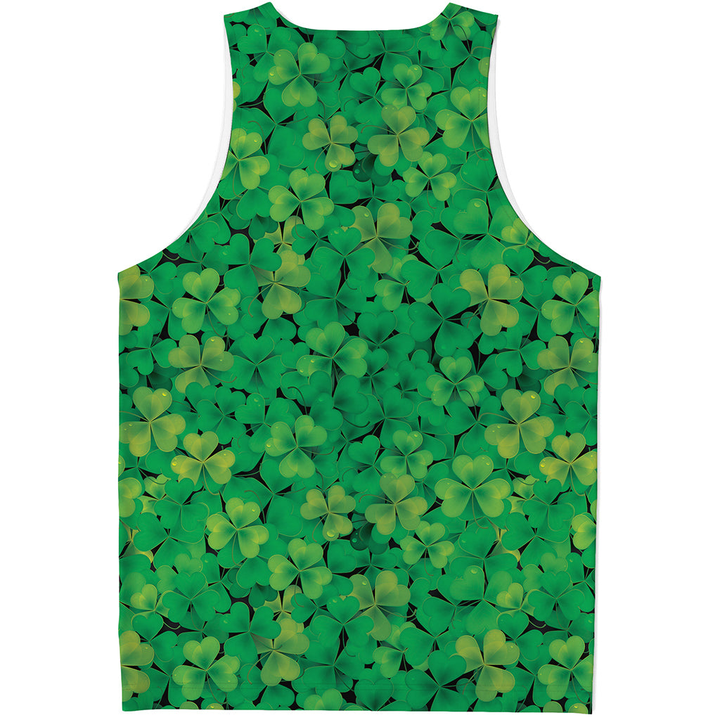 Green Shamrock Leaf Pattern Print Men's Tank Top