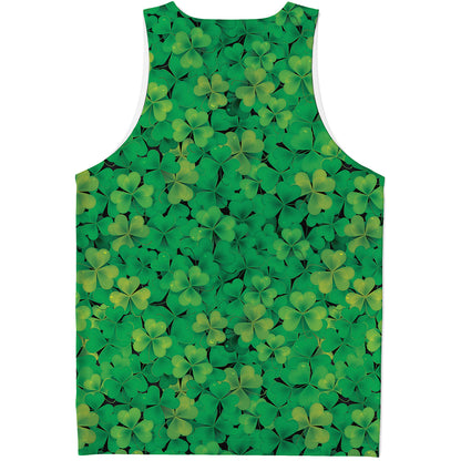 Green Shamrock Leaf Pattern Print Men's Tank Top