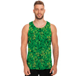 Green Shamrock Leaf Pattern Print Men's Tank Top