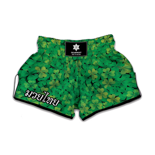 Green Shamrock Leaf Pattern Print Muay Thai Boxing Shorts