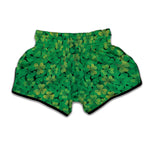 Green Shamrock Leaf Pattern Print Muay Thai Boxing Shorts