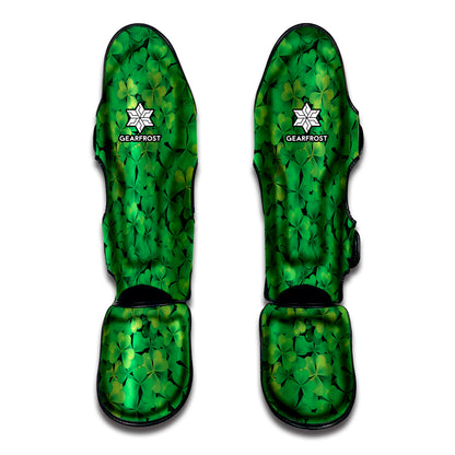 Green Shamrock Leaf Pattern Print Muay Thai Shin Guard