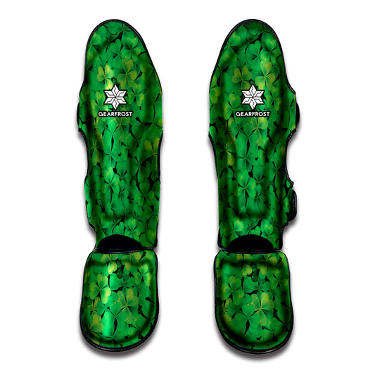 Green Shamrock Leaf Pattern Print Muay Thai Shin Guard