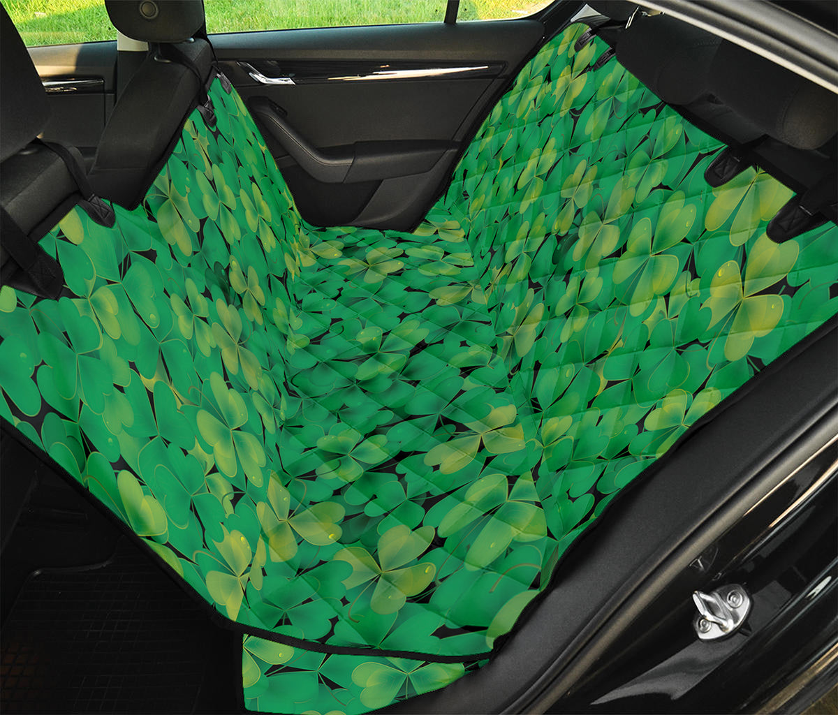Green Shamrock Leaf Pattern Print Pet Car Back Seat Cover