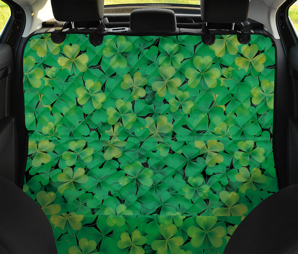 Green Shamrock Leaf Pattern Print Pet Car Back Seat Cover
