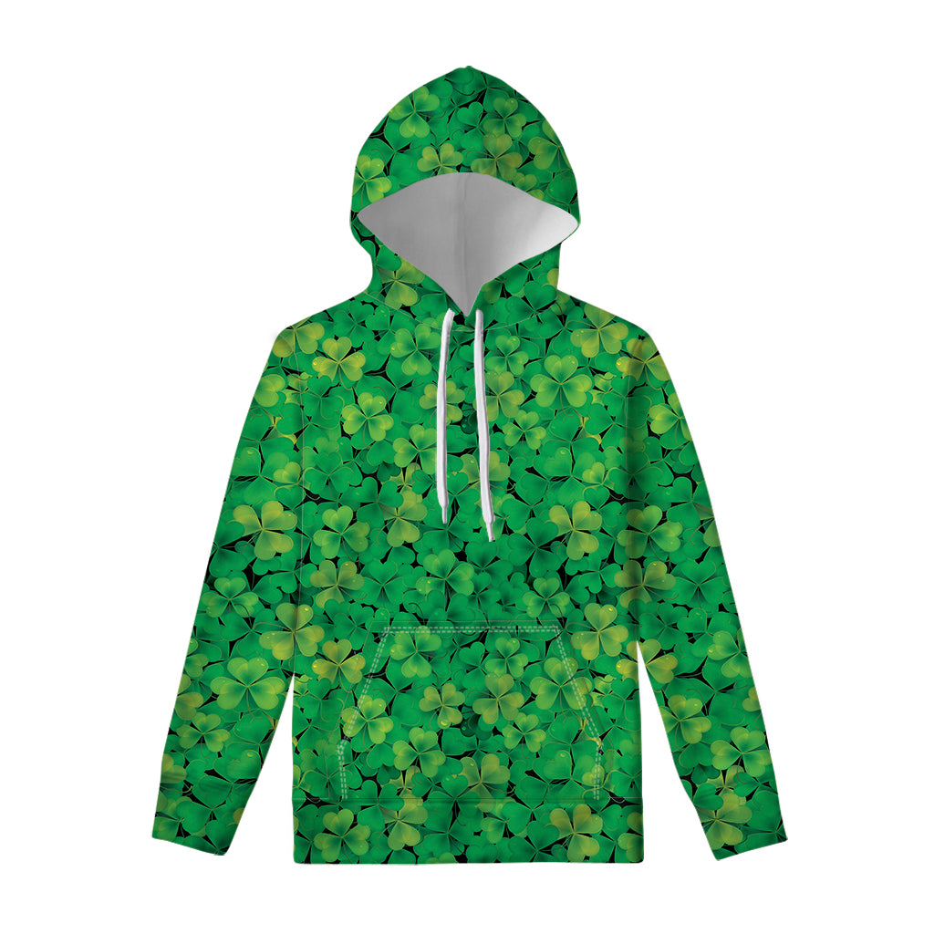 Green Shamrock Leaf Pattern Print Pullover Hoodie