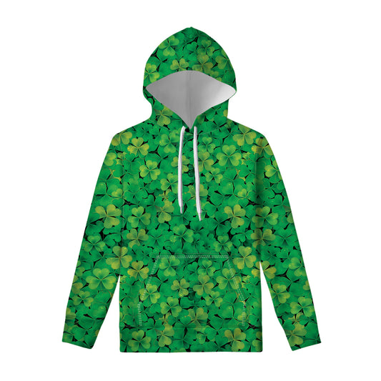 Green Shamrock Leaf Pattern Print Pullover Hoodie