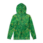 Green Shamrock Leaf Pattern Print Pullover Hoodie