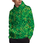 Green Shamrock Leaf Pattern Print Pullover Hoodie