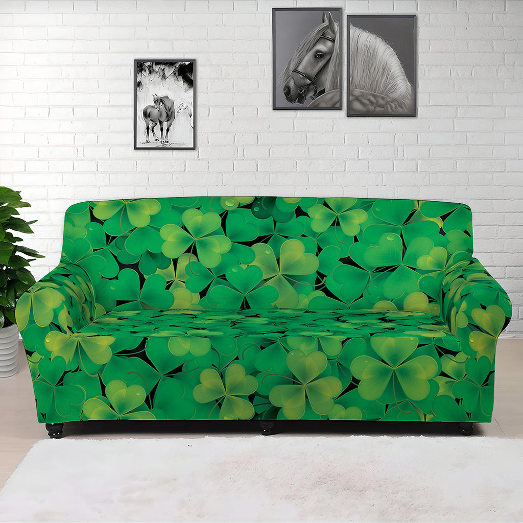 Green Shamrock Leaf Pattern Print Sofa Cover