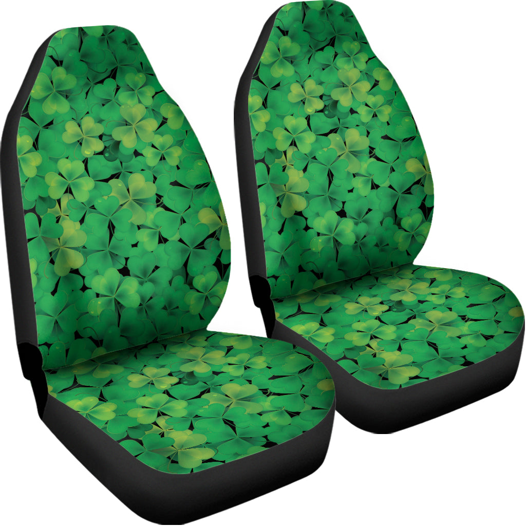 Green Shamrock Leaf Pattern Print Universal Fit Car Seat Covers