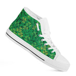Green Shamrock Leaf Pattern Print White High Top Shoes