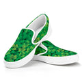 Green Shamrock Leaf Pattern Print White Slip On Sneakers