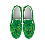 Green Shamrock Leaf Pattern Print White Slip On Shoes