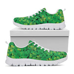 Green Shamrock Leaf Pattern Print White Sneakers