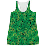 Green Shamrock Leaf Pattern Print Women's Racerback Tank Top