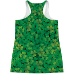 Green Shamrock Leaf Pattern Print Women's Racerback Tank Top