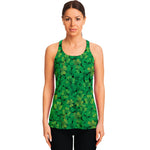 Green Shamrock Leaf Pattern Print Women's Racerback Tank Top