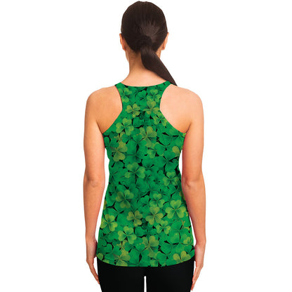 Green Shamrock Leaf Pattern Print Women's Racerback Tank Top