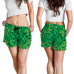 Green Shamrock Leaf Pattern Print Women's Shorts