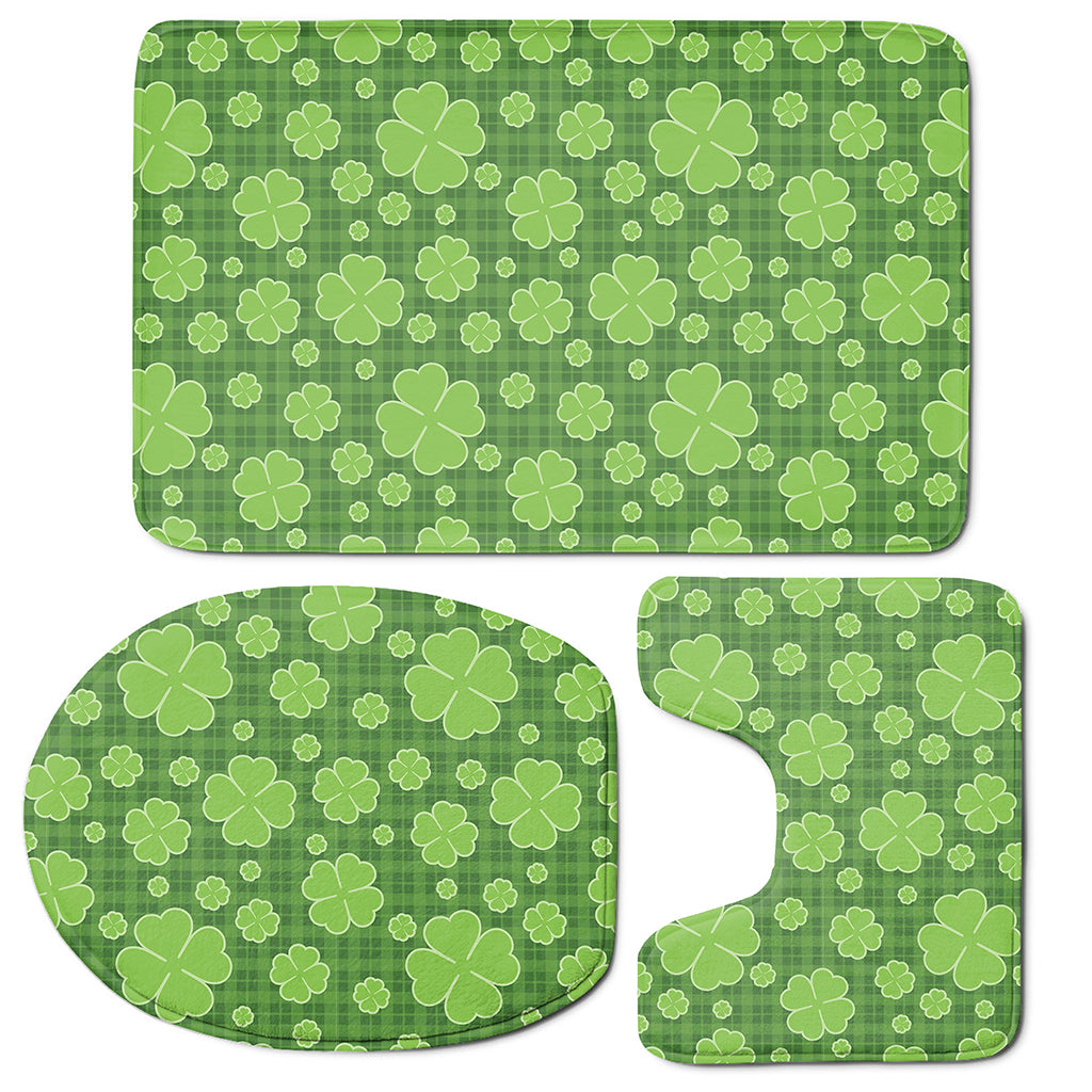 Green Shamrock Plaid Pattern Print 3 Piece Bath Mat Set