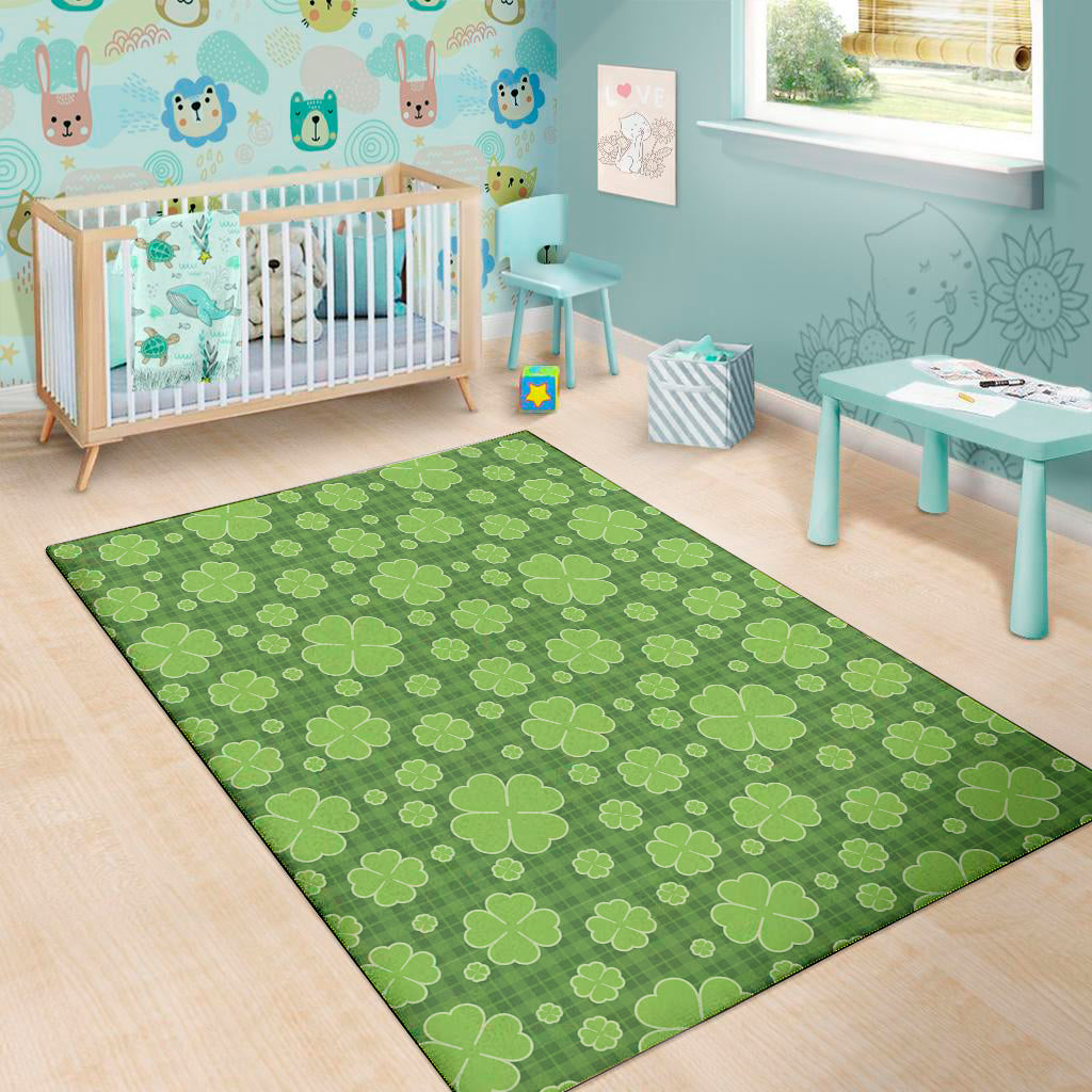 Green Shamrock Plaid Pattern Print Area Rug