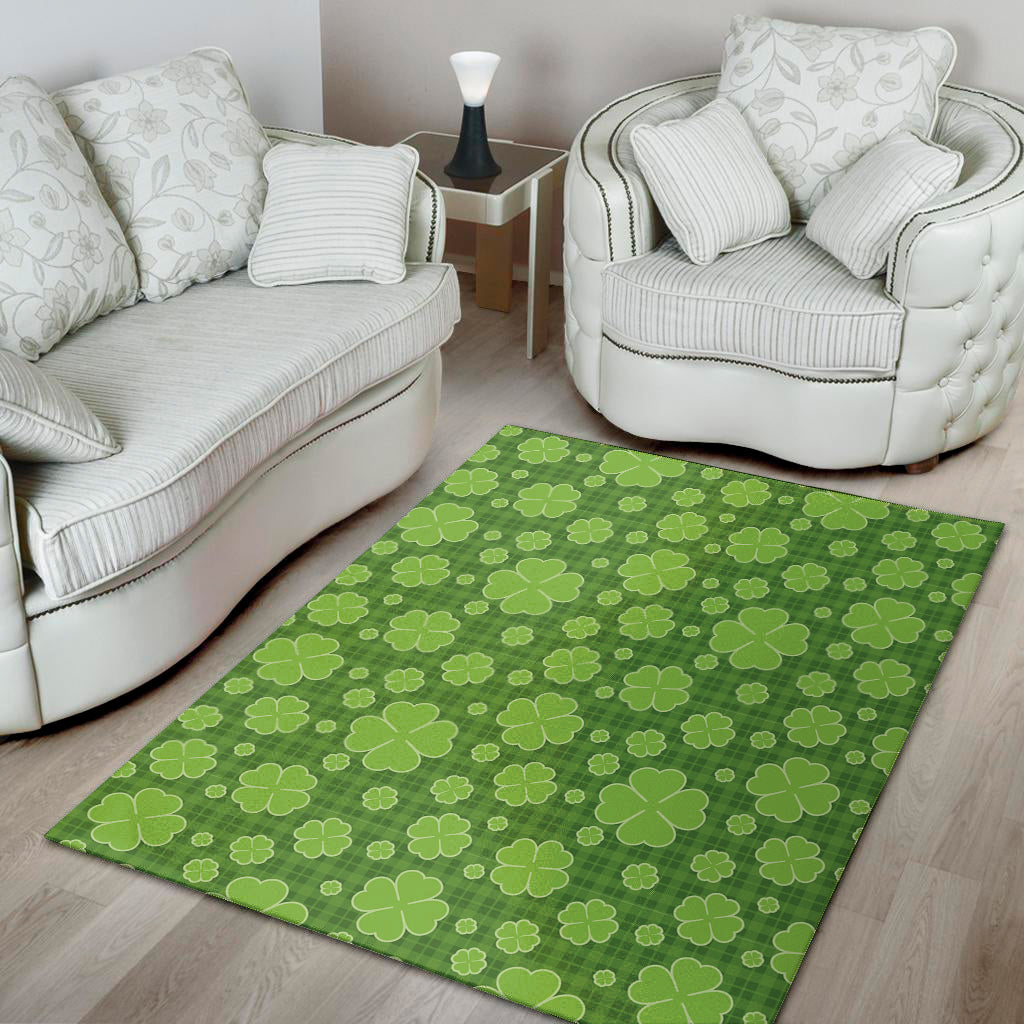 Green Shamrock Plaid Pattern Print Area Rug