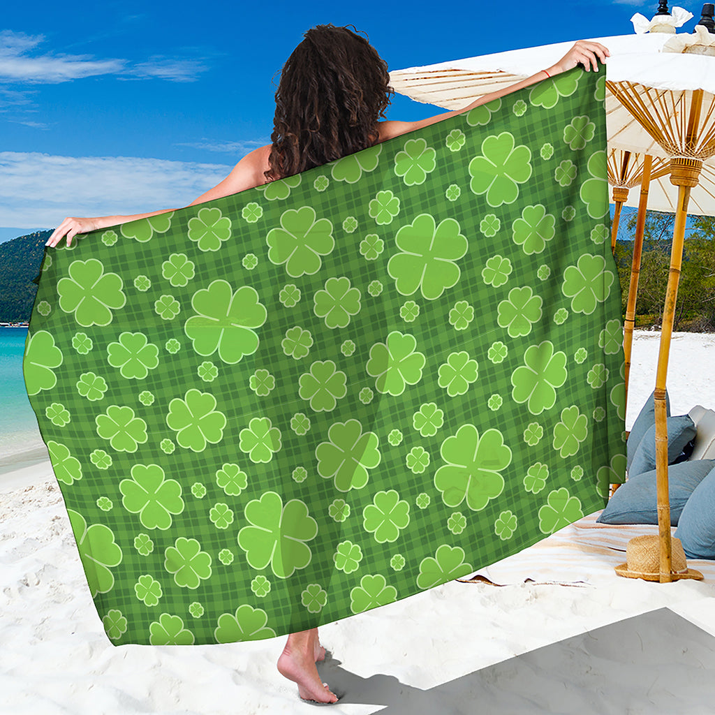 Green Shamrock Plaid Pattern Print Beach Sarong Wrap