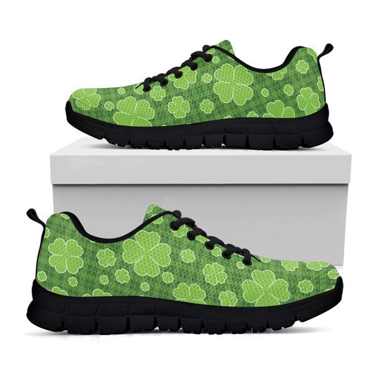 Green Shamrock Plaid Pattern Print Black Sneakers