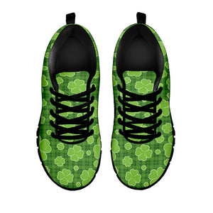 Green Shamrock Plaid Pattern Print Black Sneakers