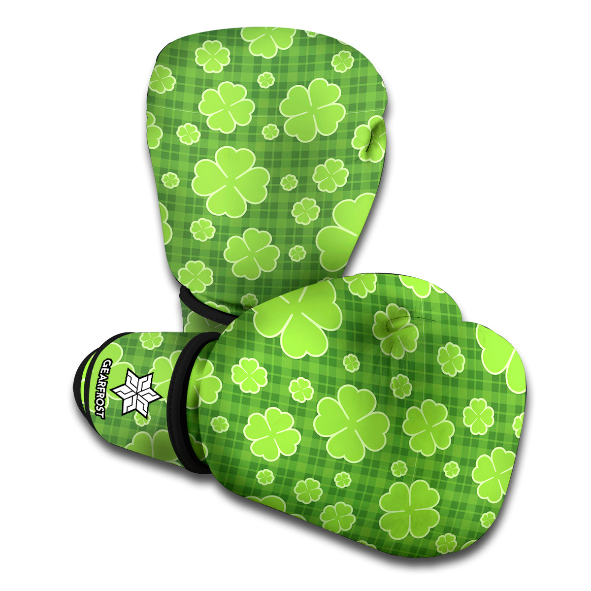 Green Shamrock Plaid Pattern Print Boxing Gloves