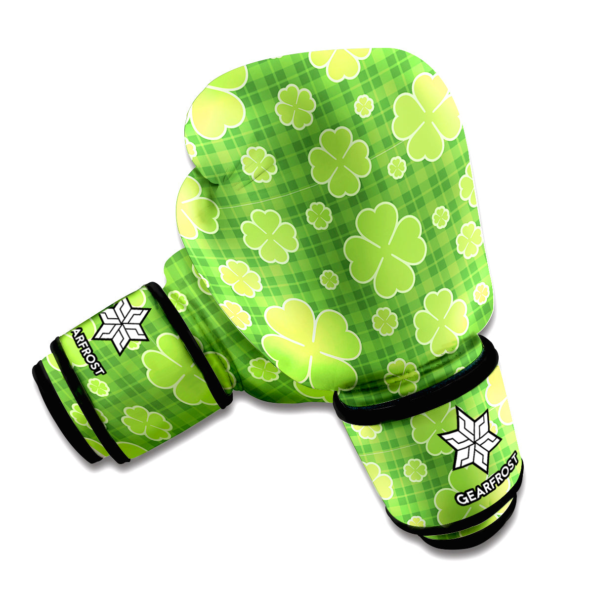 Green Shamrock Plaid Pattern Print Boxing Gloves