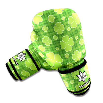 Green Shamrock Plaid Pattern Print Boxing Gloves
