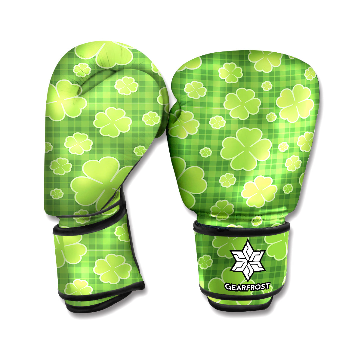 Green Shamrock Plaid Pattern Print Boxing Gloves