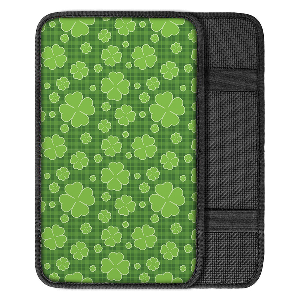 Green Shamrock Plaid Pattern Print Car Center Console Cover