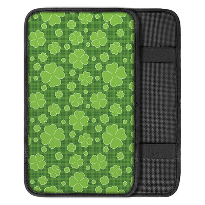 Green Shamrock Plaid Pattern Print Car Center Console Cover