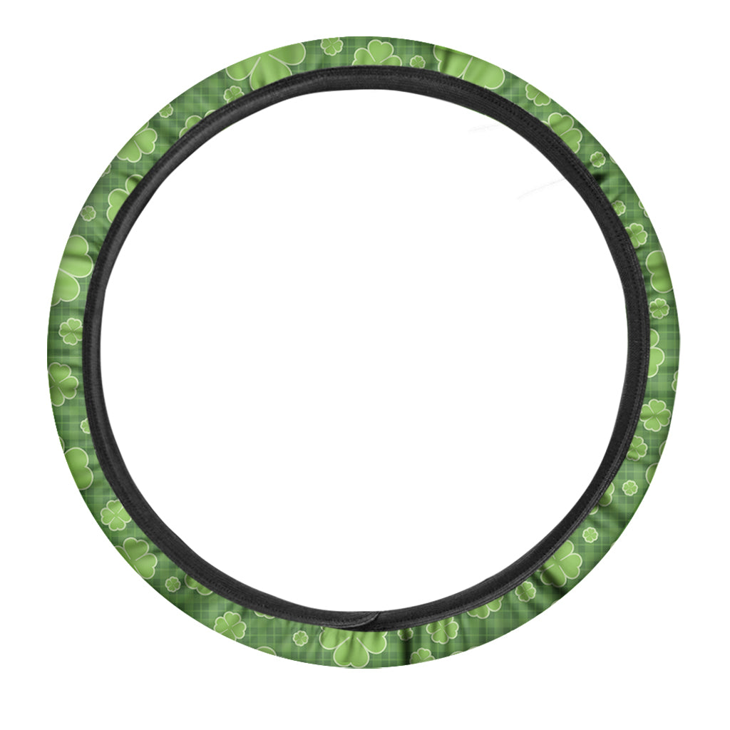 Green Shamrock Plaid Pattern Print Car Steering Wheel Cover