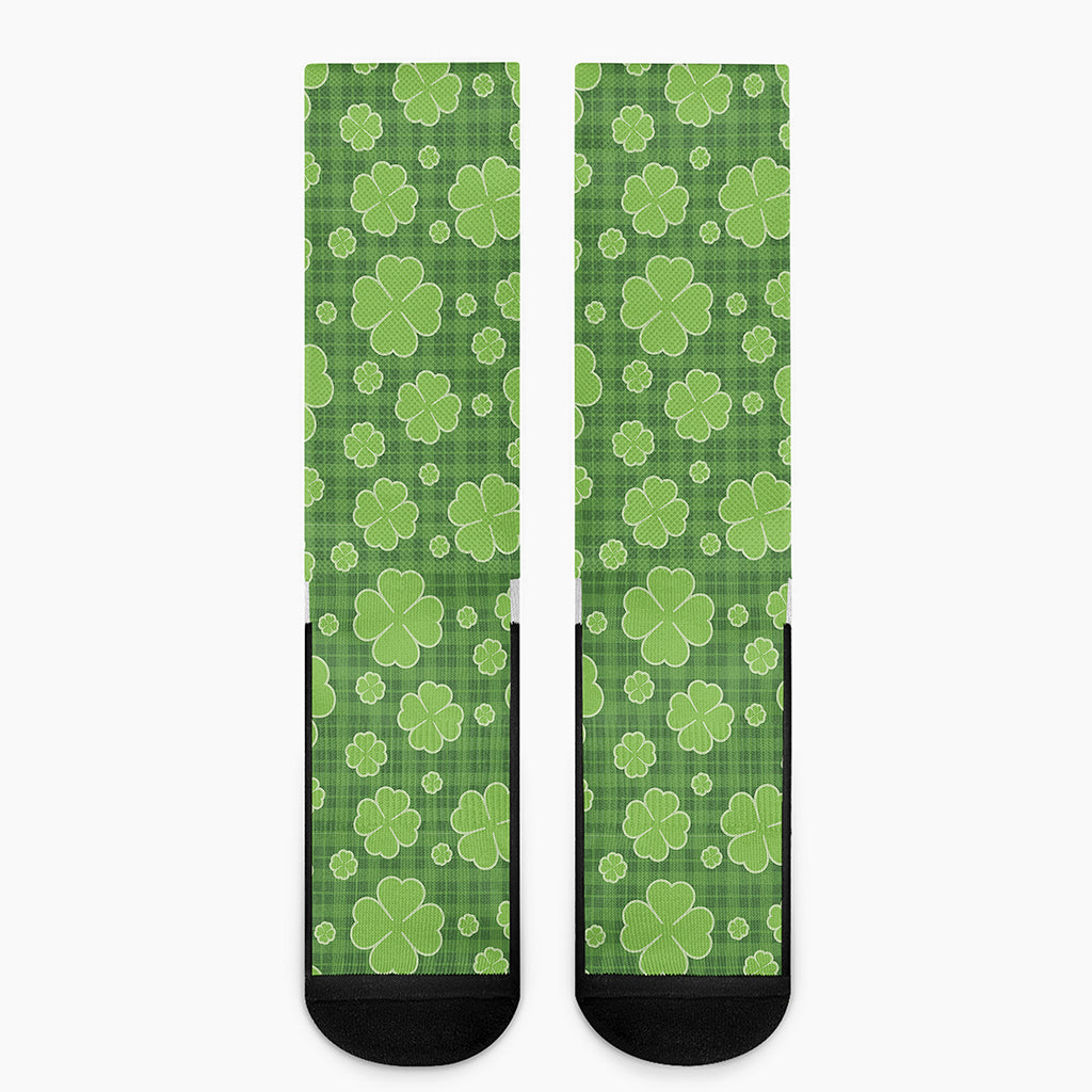 Green Shamrock Plaid Pattern Print Crew Socks