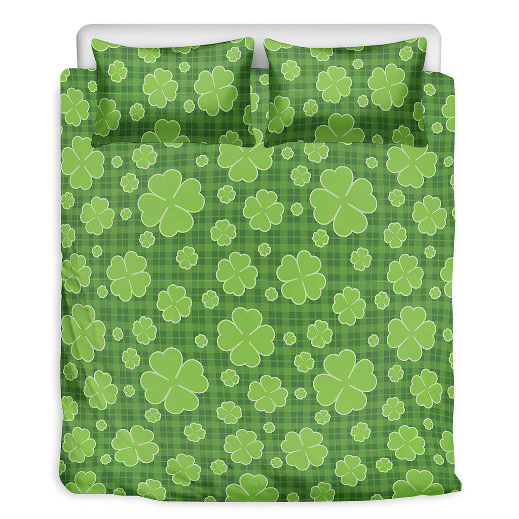 Green Shamrock Plaid Pattern Print Duvet Cover Bedding Set