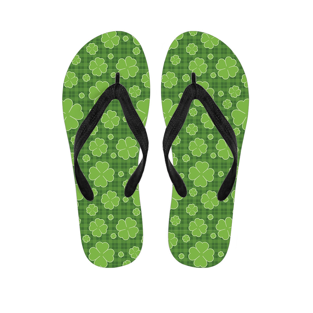 Green Shamrock Plaid Pattern Print Flip Flops