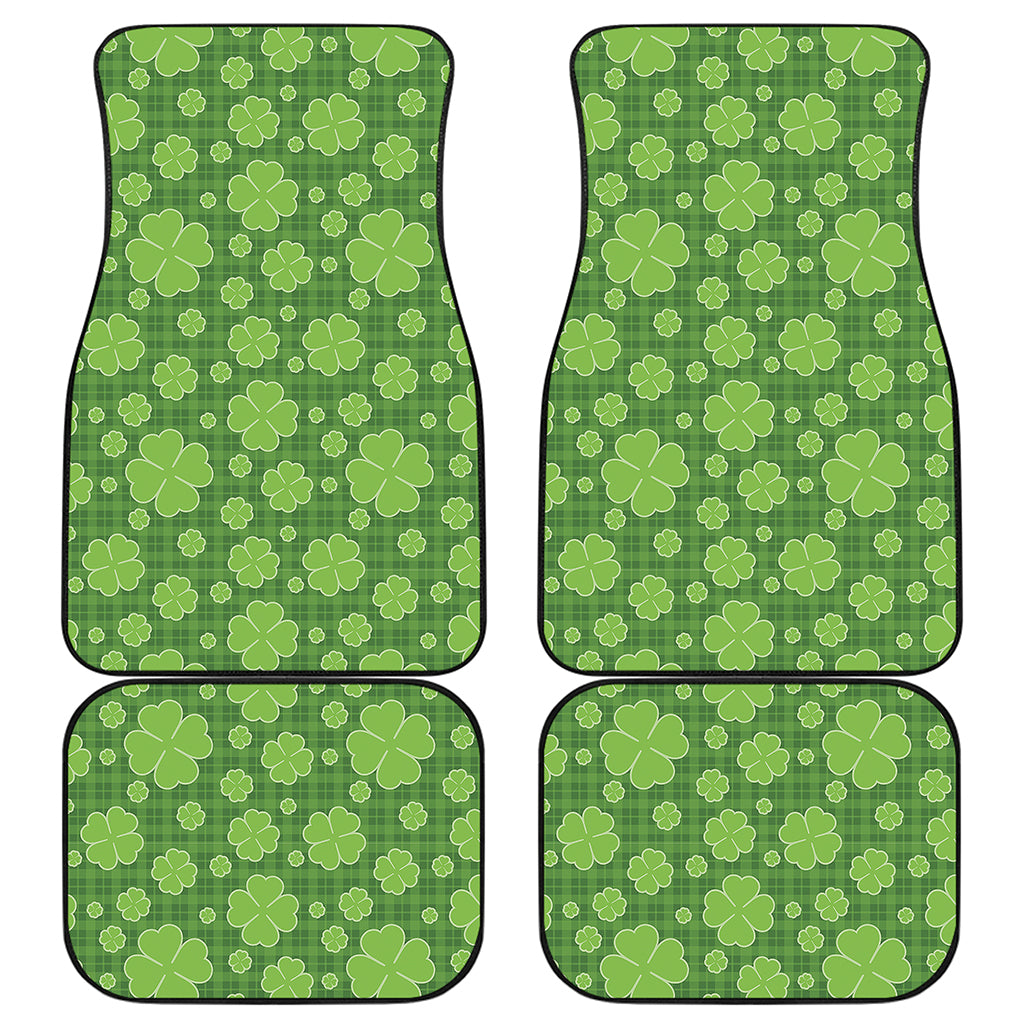 Green Shamrock Plaid Pattern Print Front and Back Car Floor Mats