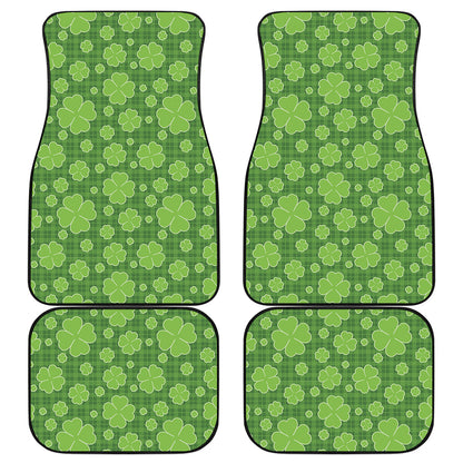 Green Shamrock Plaid Pattern Print Front and Back Car Floor Mats