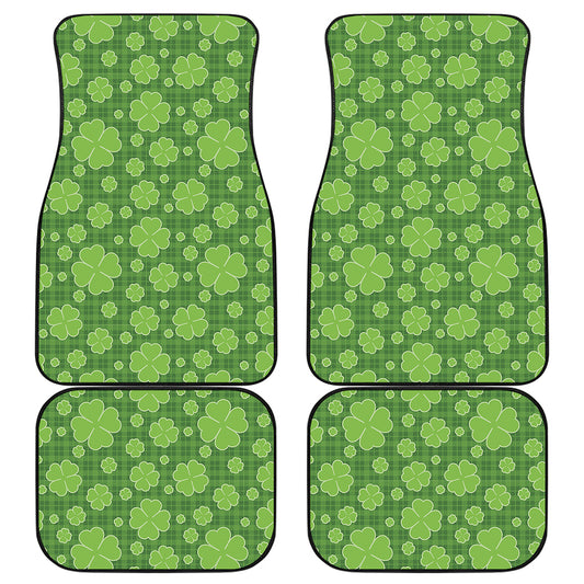 Green Shamrock Plaid Pattern Print Front and Back Car Floor Mats